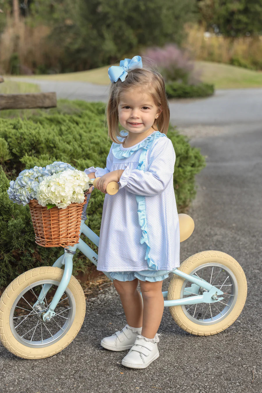 Lucille Bloomer Set, Light Blue Bitty Dot