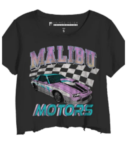 Malibu Motors Crop Tee, Black