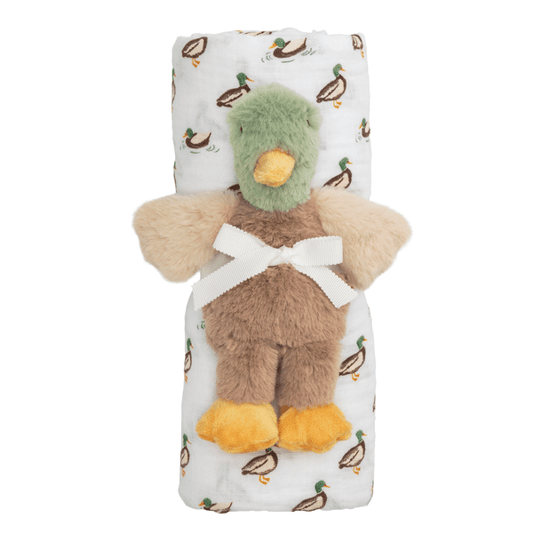 Mallard Duck Swaddle and Rattle Set