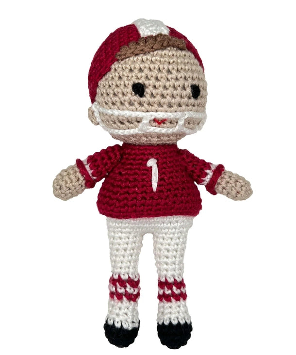 Football Player Bamboo Crochet Rattles in Multiple Colors