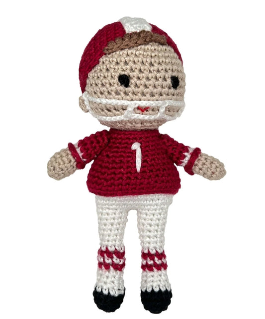 Football Player Bamboo Crochet Rattles in Multiple Colors