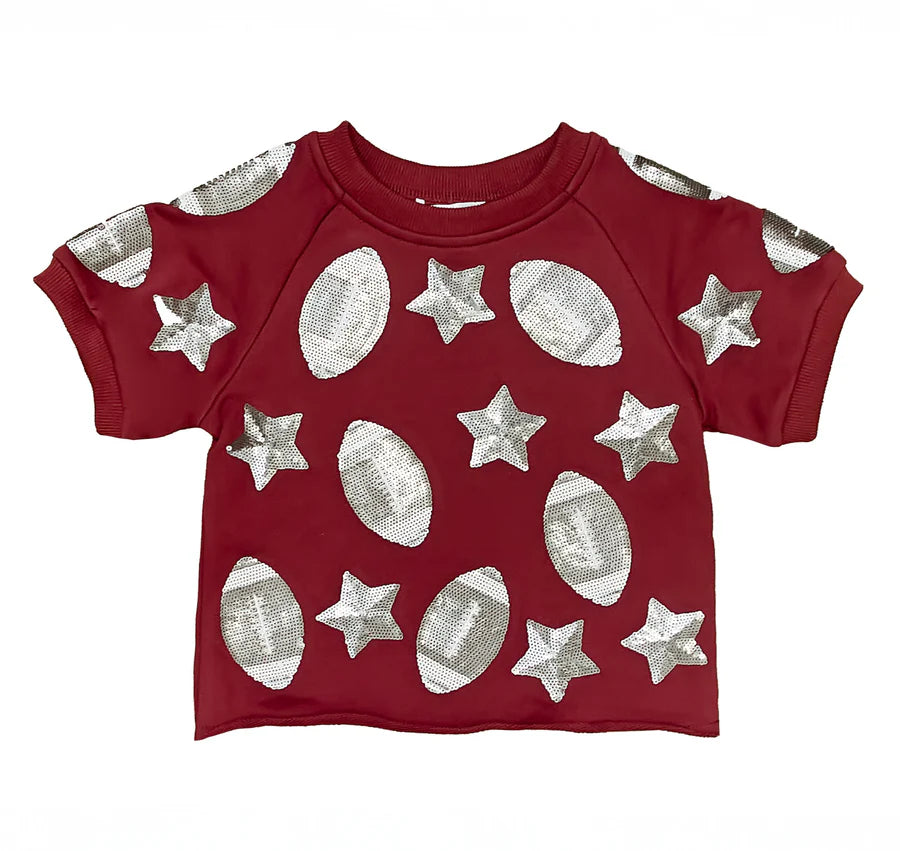Sequin Football Top, Maroon