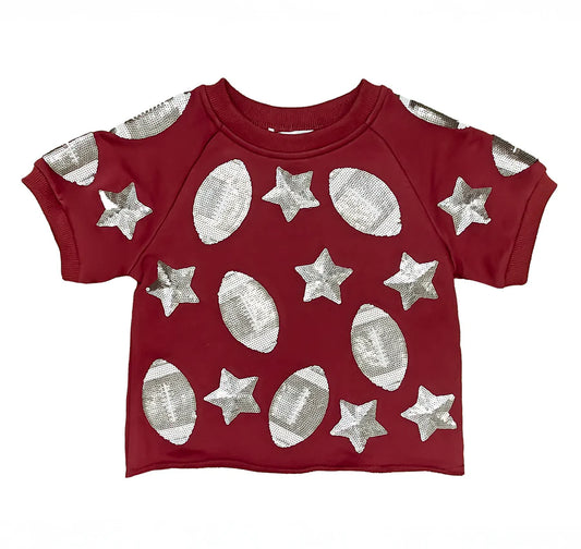 Sequin Football Top, Maroon