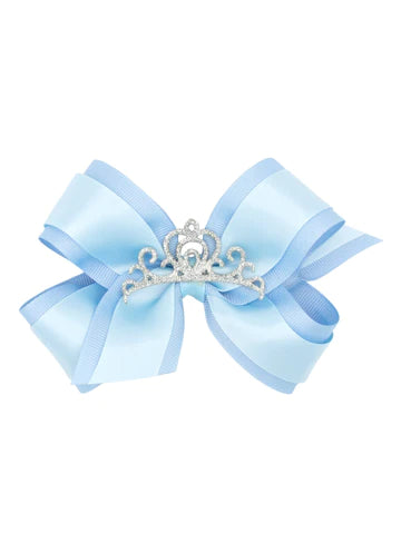 Med. Grosgrain Bow w/Satin Overlay and Glitter Crown (6 color options)