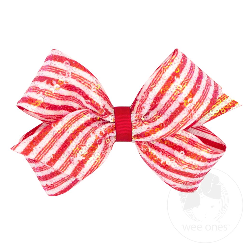 Medium Sequins Stripe Print Bow, Red