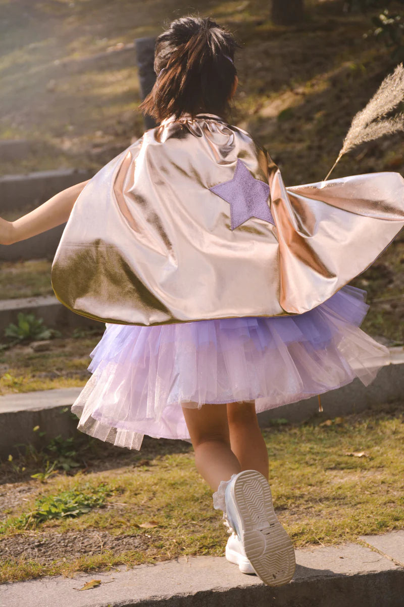 Super-duper Tutu, Cape & Mask, Metallic Rose Gold/Lilac (Size 5/6)