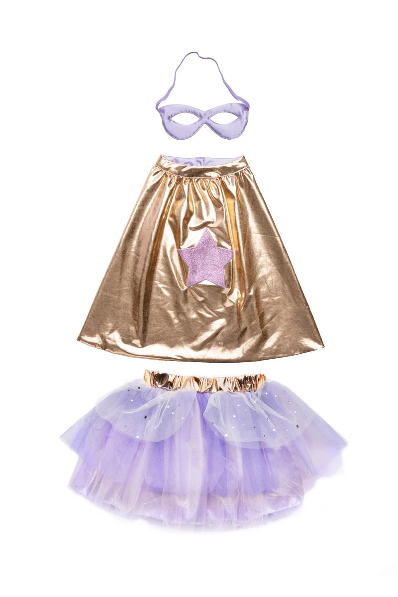 Super-duper Tutu, Cape & Mask, Metallic Rose Gold/Lilac (Size 5/6)