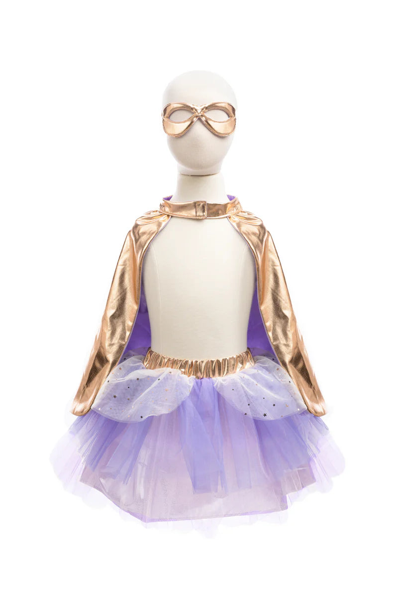 Super-duper Tutu, Cape & Mask, Metallic Rose Gold/Lilac (Size 5/6)