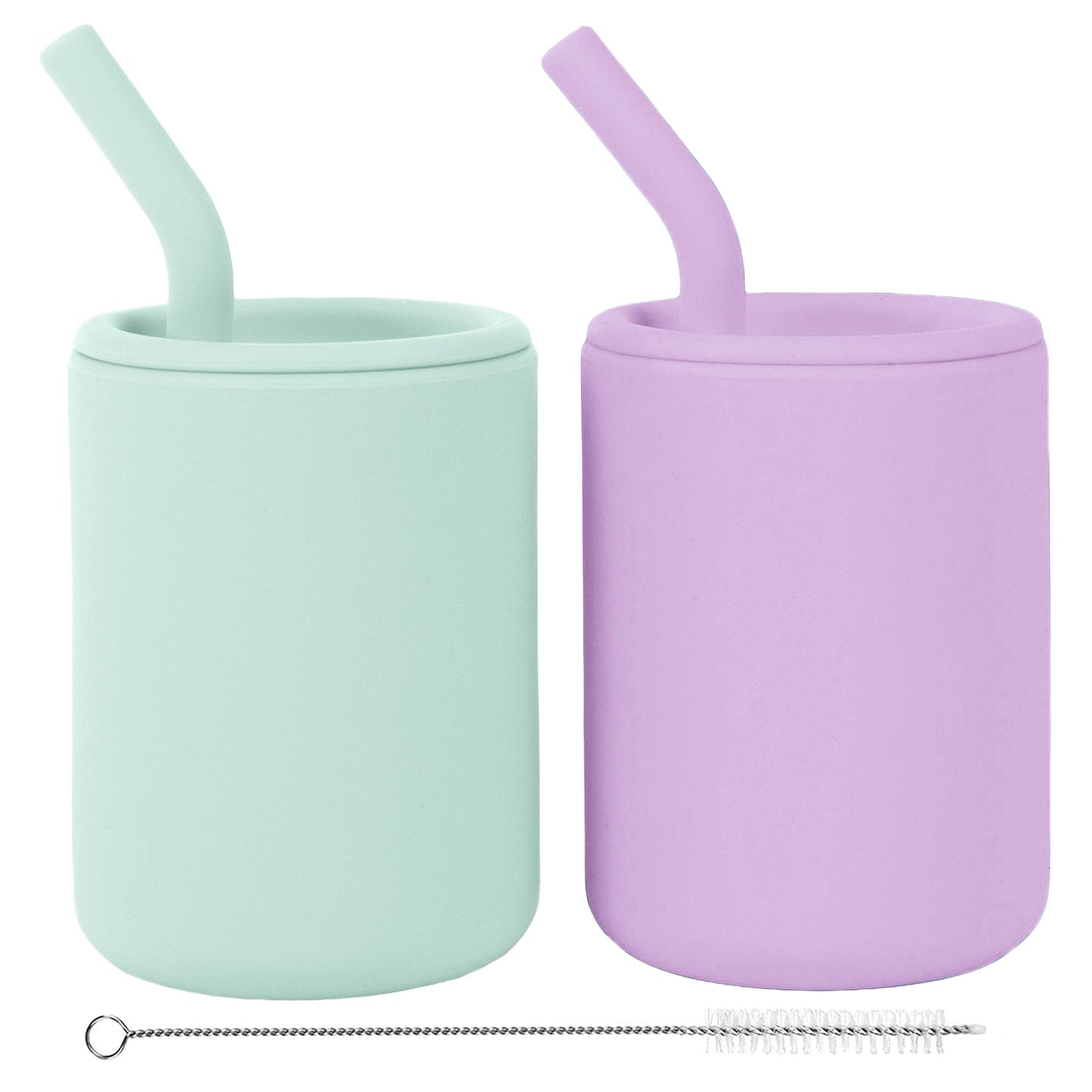 Silicone Training Cup + Straw, Mint/Lav