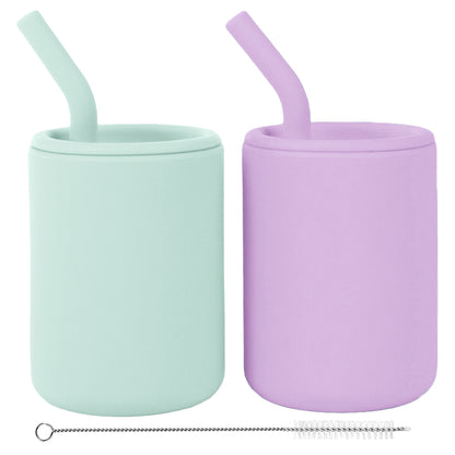Silicone Training Cup + Straw, Mint/Lav