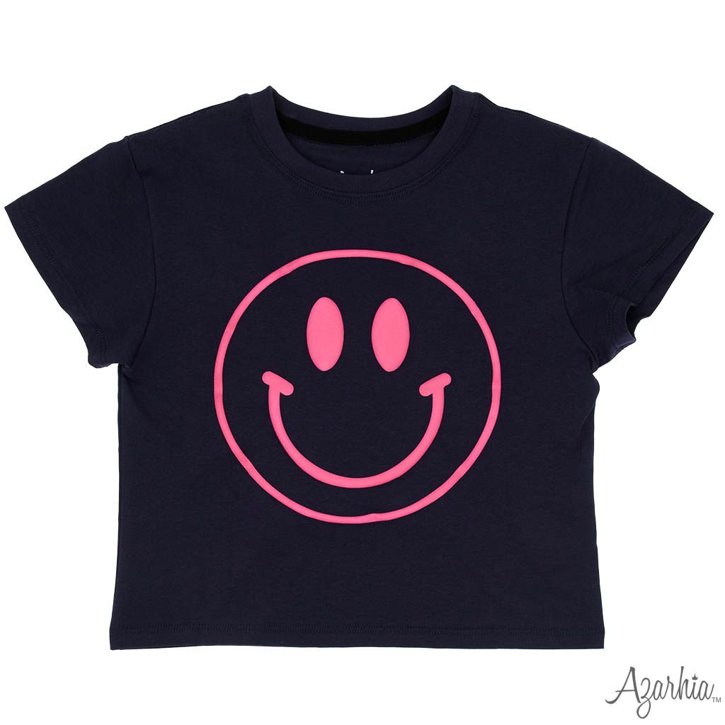 Puffy Smiley Boxy Tee, Navy