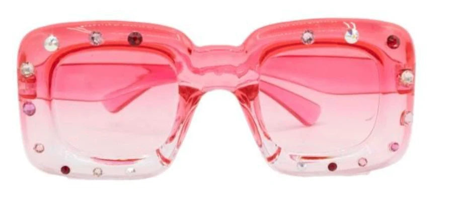 Ombre Bubble Shape Crystallized Sunglasses , Pink/Clear