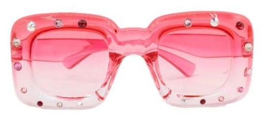 Ombre Bubble Shape Crystallized Sunglasses , Pink/Clear