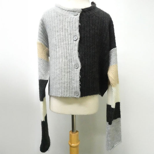 Patchwork Sweater Cardigan, Black/Beige/Cream