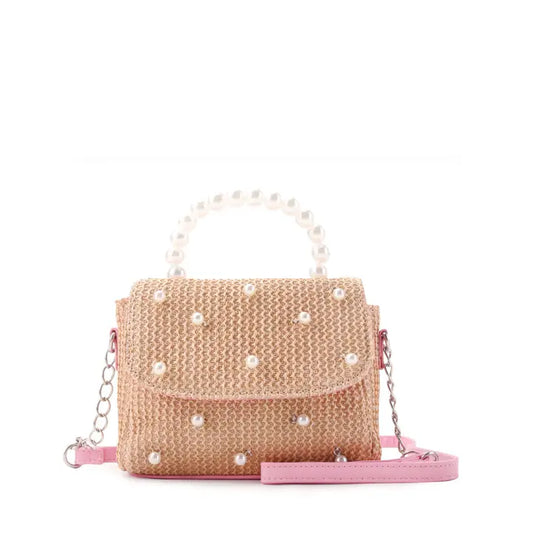 Pearl Handle Straw Crossbody