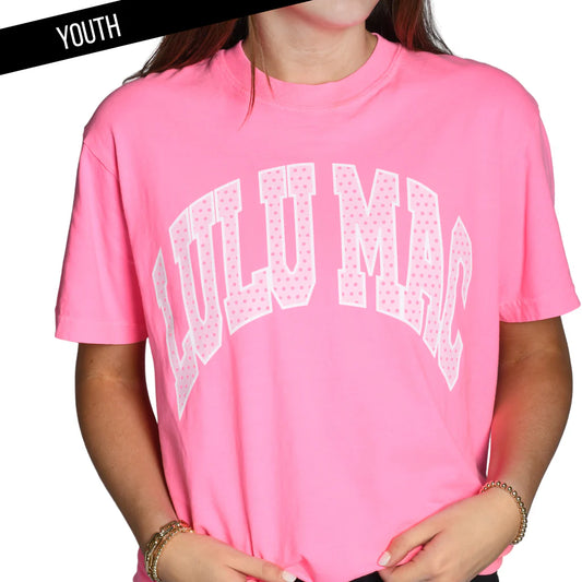 Youth LULU MAC Polka Dot Tee, Neon Pink