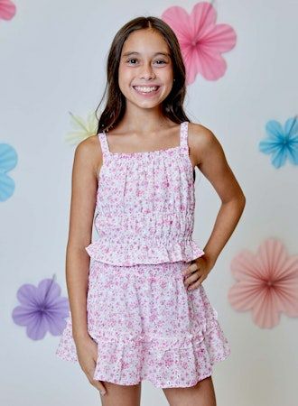 Pink Floral Skirt Set