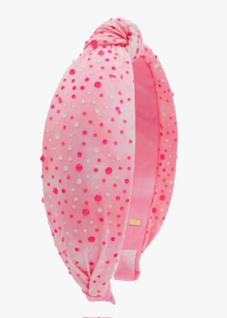 Cotton Ty Dye Fully Jewel Knot Headband, Neon Pink