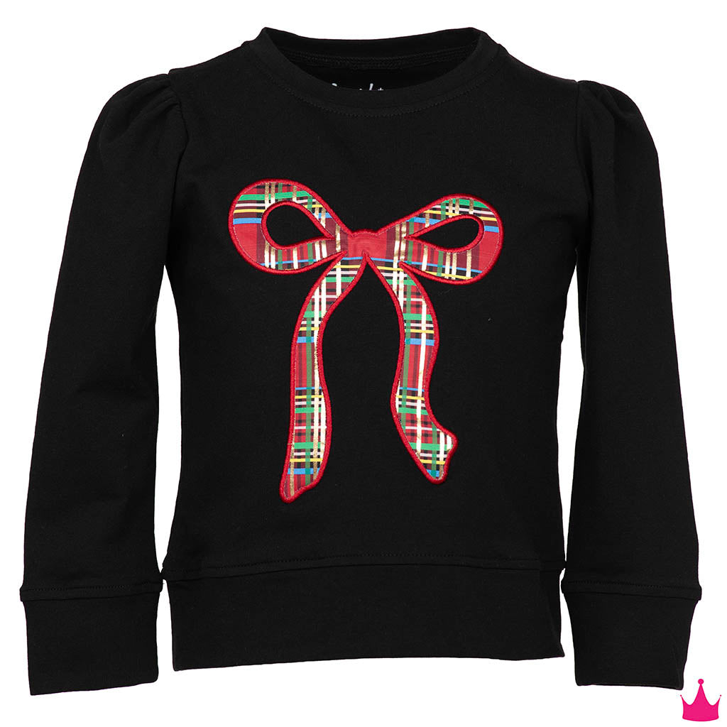 Christmas Plaid Bow Top, Black