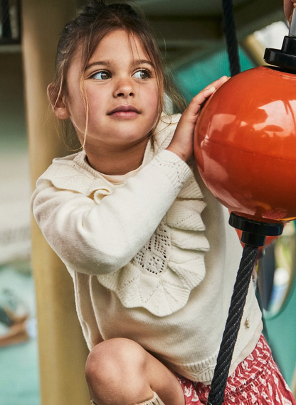 Girls Openwork Knit Sweater, Cream