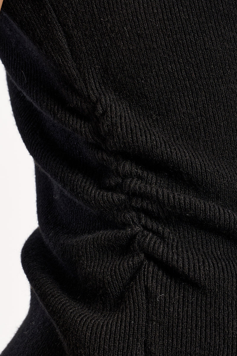 Ruched Mock Neck Sweater, Black