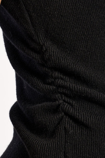 Ruched Mock Neck Sweater, Black