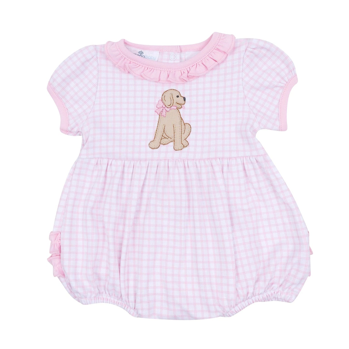 Puppy Playtime Applique Ruffle Bubble, Pink