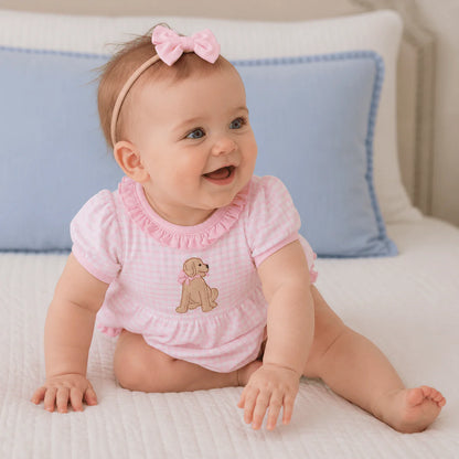 Puppy Playtime Applique Ruffle Bubble, Pink