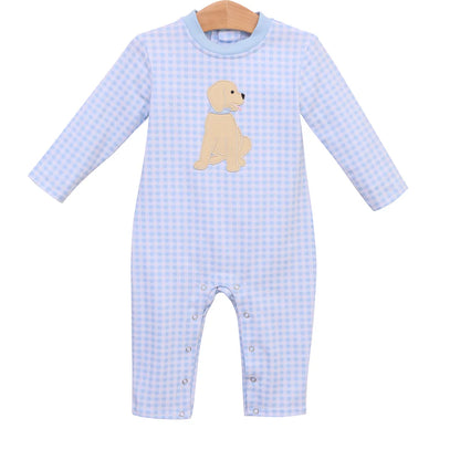 Puppy Boys Romper, Blue/White