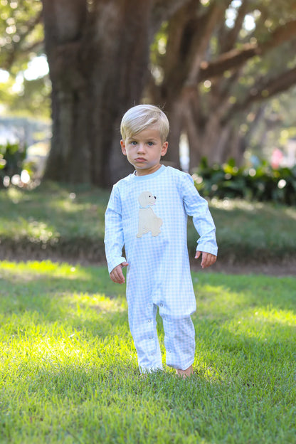 Puppy Boys Romper, Blue/White