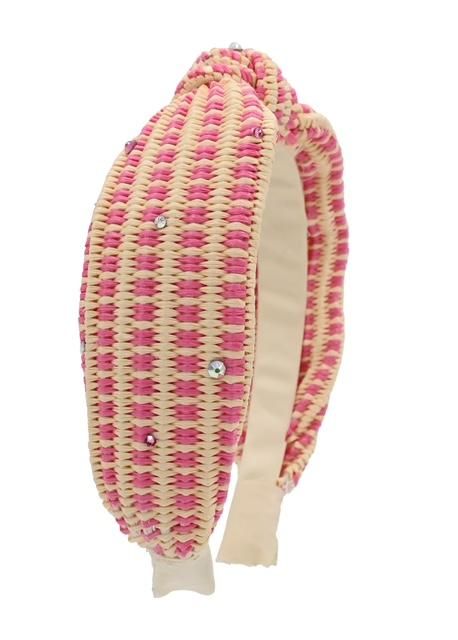 Crystallized Raffia Knot Headband, Pink/Ivy