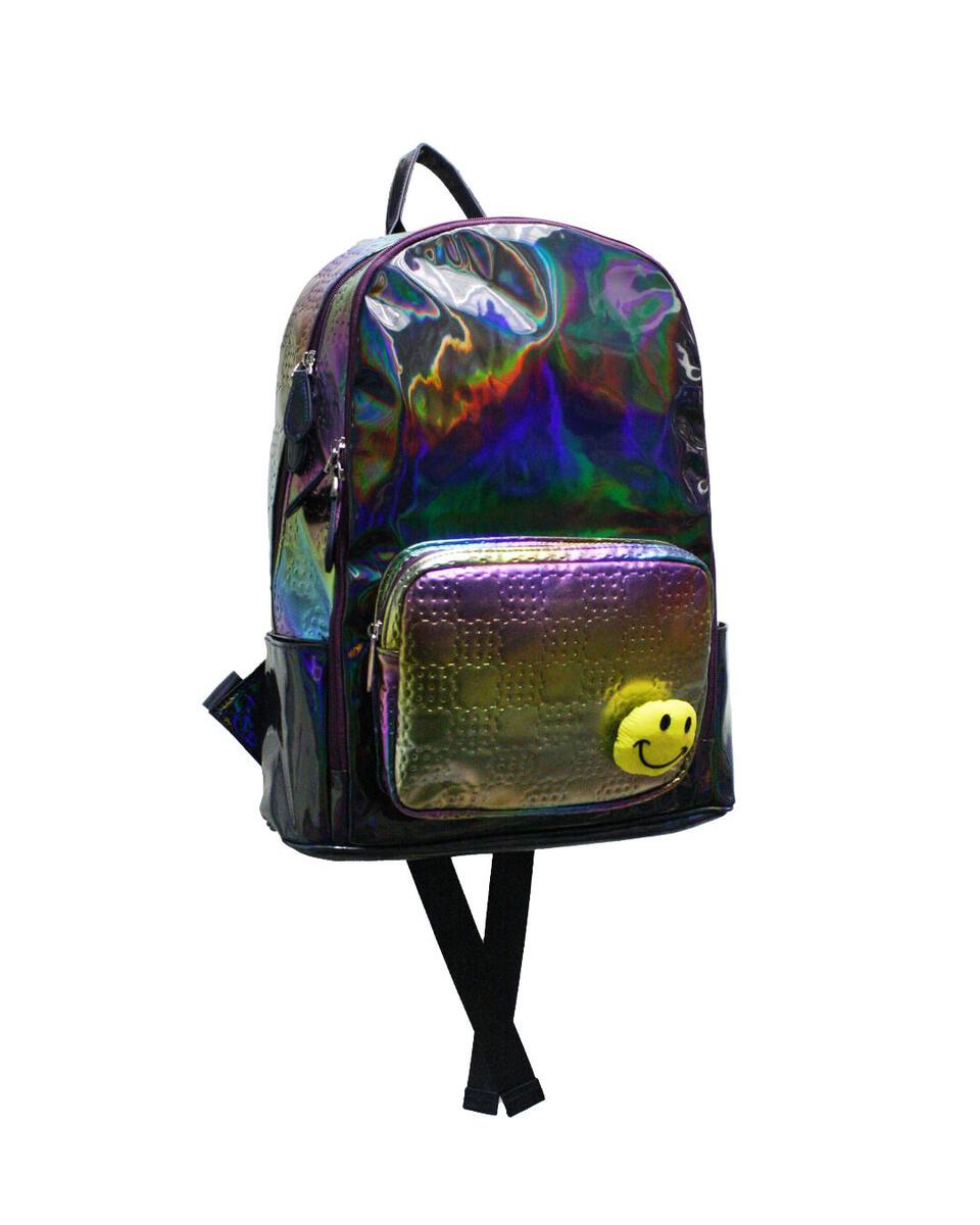 Rainbow Patent Backpack w/Puff Smiley