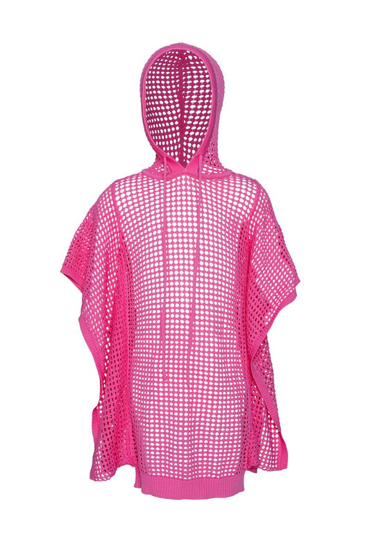 Reagan Crochet Poncho, Hot Pink