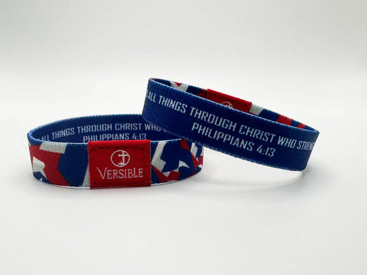 Versible Christian Wristband, Red/Blue Camo