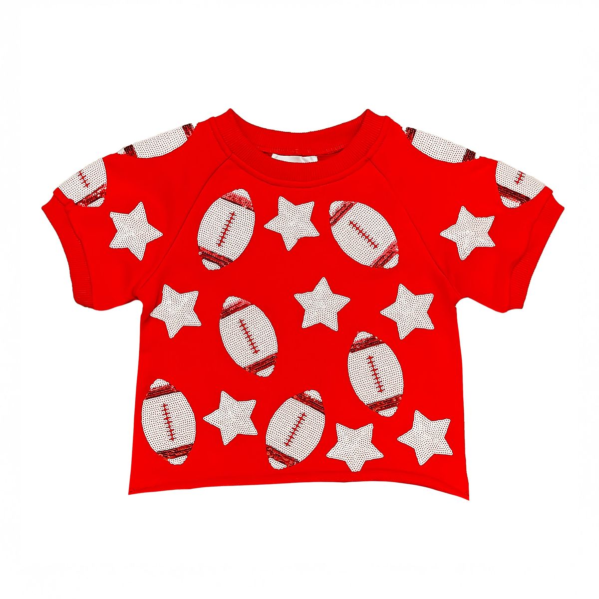 Sequin Football Top, Red