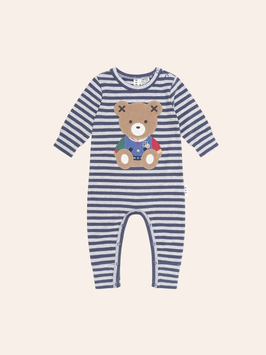 Hux Bear Stripe Romper, Navy/Grey
