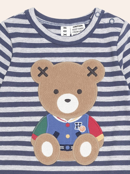 Hux Bear Stripe Romper, Navy/Grey