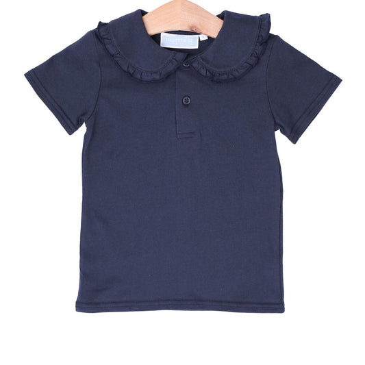 Ruffle Collar Knit Polo, Navy