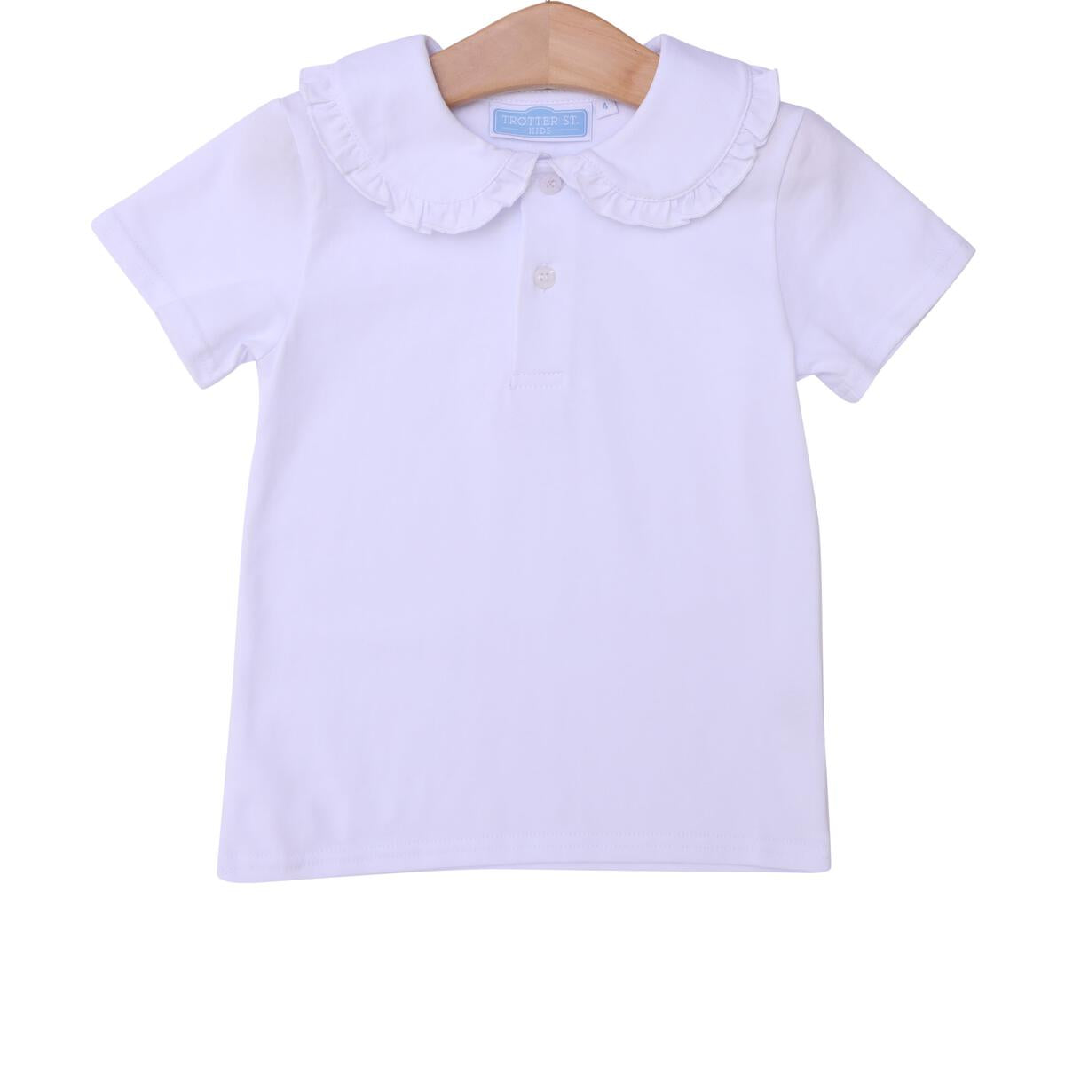 Ruffle Collar Knit Polo, White