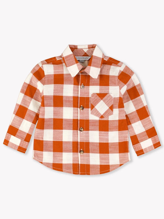 Boys Rust Plaid Button Down Shirt