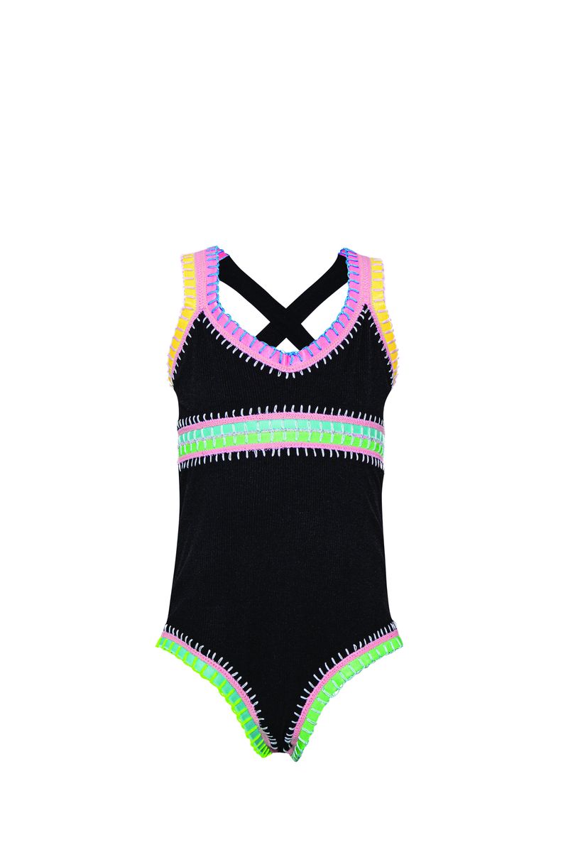 Sadie Rainbow Embroidered 1pc, Black
