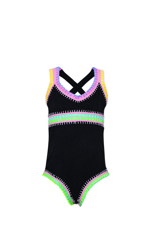 Sadie Rainbow Embroidered 1pc, Black