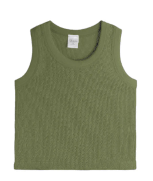 Smocking Sleeveless Tank, Olive Green