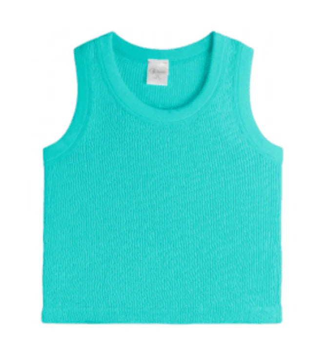 Smocking Sleeveless Tank, Turquoise Blue