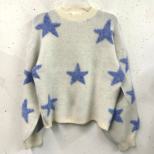 Star 2 Tone Sweater, White/Blue