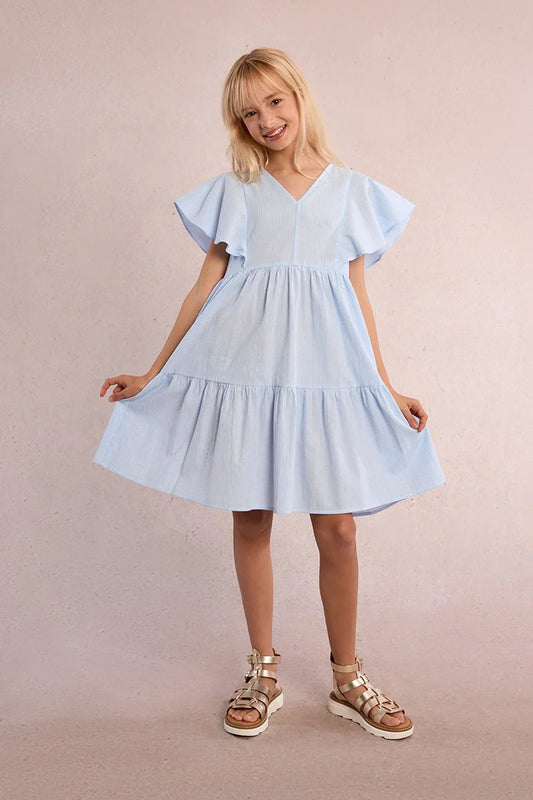 Pinstripe Babydoll Woven Dress, Blue/White