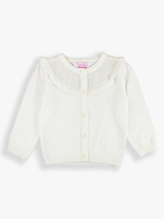 Sweater Knit Ruffle Trim Cardigan, OffWhite