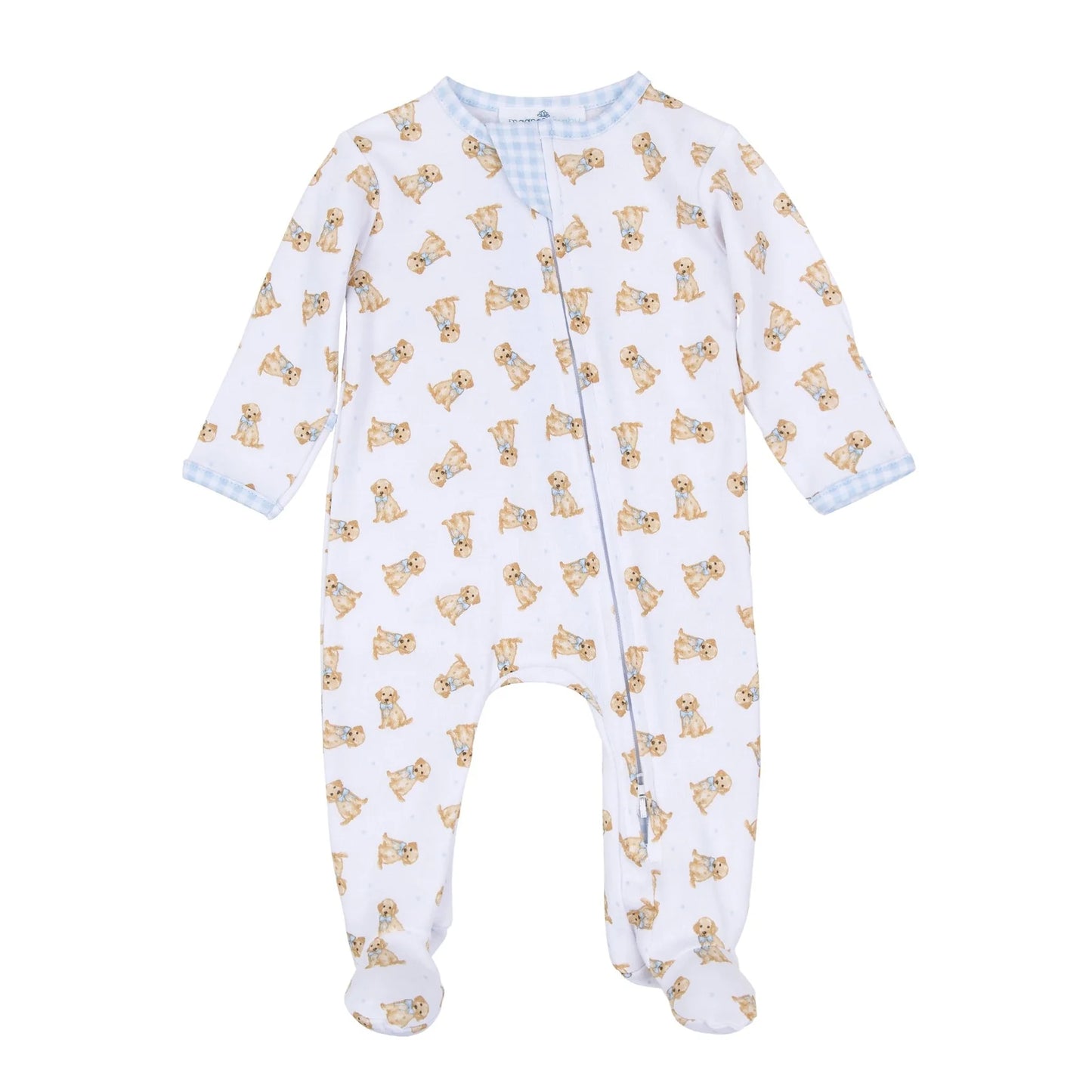 Sweet Golden Print Zip Footie, Light Blue