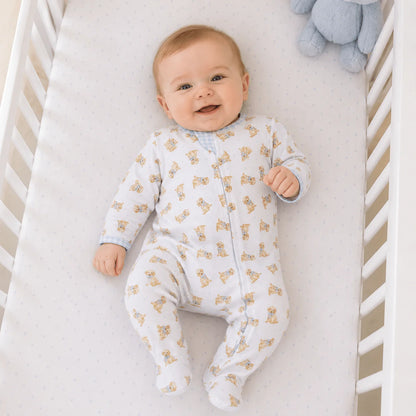 Sweet Golden Print Zip Footie, Light Blue