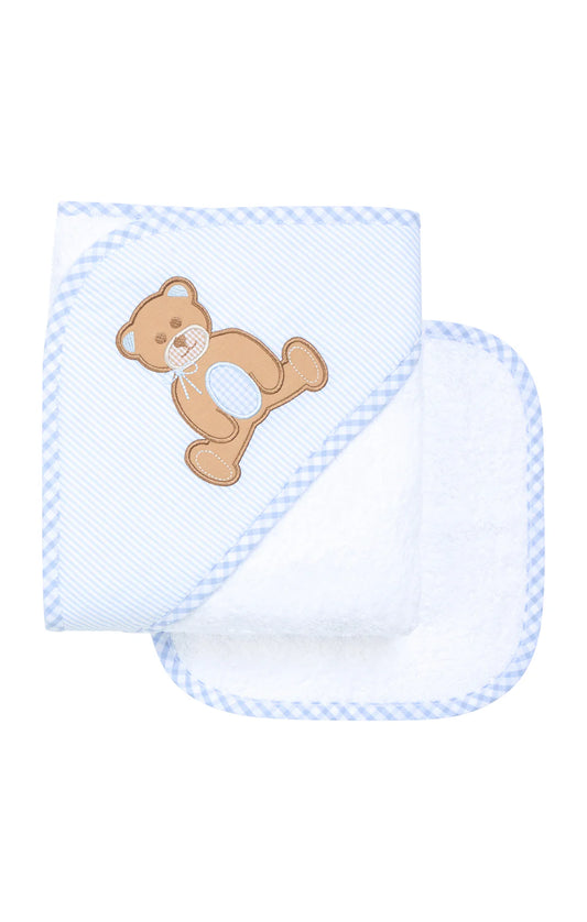 Teddy Bear Baby Hooded Towel & Washcloth Set, Blue